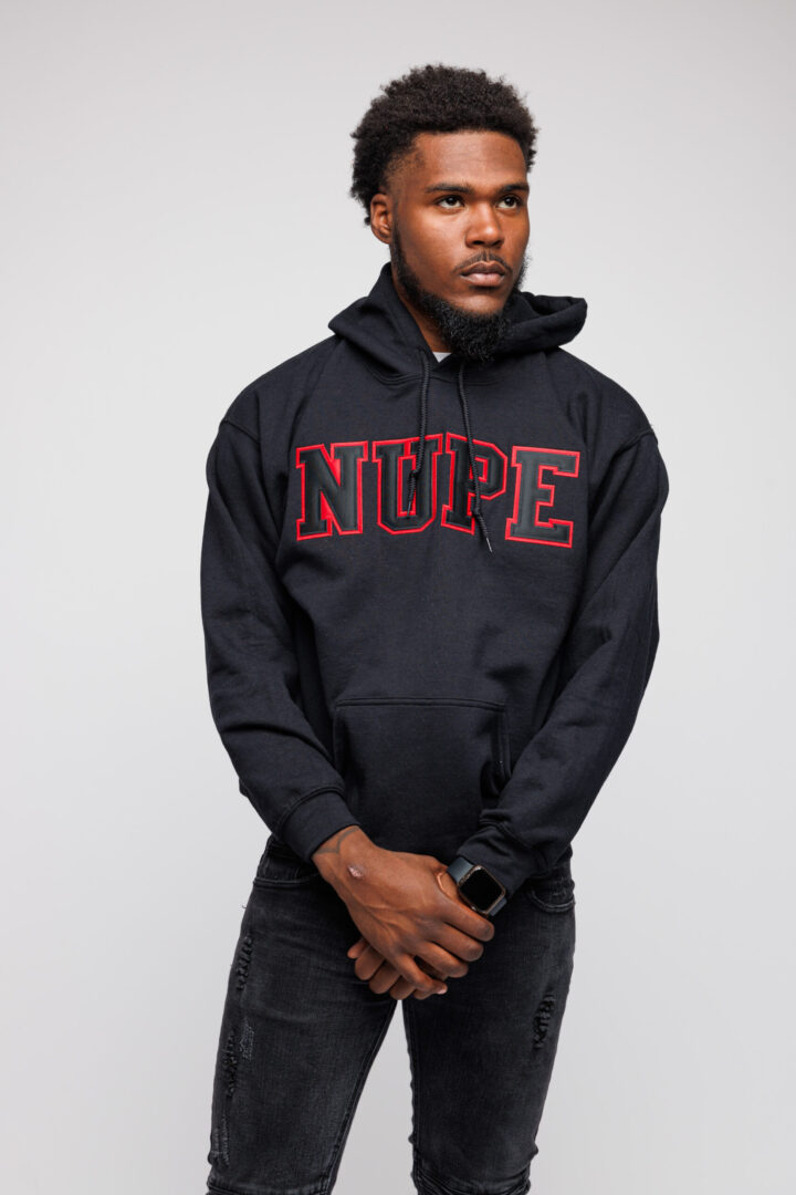 NUPE Red and Black Lettered Black Hoodie